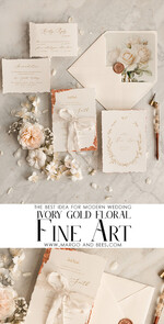 WEDDING INVITATIONS modern calligraphy / fine art Fine Art Ivory Gold Wedding Invitation, Floral Wedding Invitation, Vintage Invitation suite, Custom Wedding Venue invitation, Deckled Edge Beige Invites7