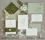 HOCHZEITS EINLADUNGEN moderne Kalligraphie / feine Kunst Feine Kunst Gold & Salbeigrüne Hochzeitseinladung, Samtgoldene Ränder Hochzeitseinladungen, Vintage Gold Einladungsset, Zerfledderte Ränder Hochzeitseinladung mit RSVP20