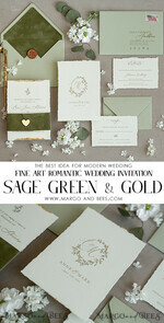 HOCHZEITS EINLADUNGEN moderne Kalligraphie / feine Kunst Feine Kunst Gold & Salbeigrüne Hochzeitseinladung, Samtgoldene Ränder Hochzeitseinladungen, Vintage Gold Einladungsset, Zerfledderte Ränder Hochzeitseinladung mit RSVP20