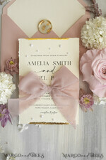 WEDDING INVITATIONS modern calligraphy / fine art Sage green  Fine Art Wedding Invitations with Gold Leaf, Deckled Edges, RSVP  qr code Silk Ribbon Bespoke Elegant Wedding Suite16