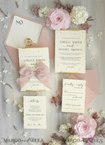 WEDDING INVITATIONS modern calligraphy / fine art Sage green  Fine Art Wedding Invitations with Gold Leaf, Deckled Edges, RSVP  qr code Silk Ribbon Bespoke Elegant Wedding Suite16