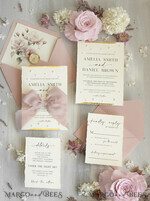 WEDDING INVITATIONS modern calligraphy / fine art Sage green  Fine Art Wedding Invitations with Gold Leaf, Deckled Edges, RSVP  qr code Silk Ribbon Bespoke Elegant Wedding Suite16