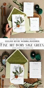 HOCHZEITS EINLADUNGEN moderne Kalligraphie / feine Kunst Feine Kunst Elfenbein Salbeigrüne Hochzeitseinladung, Veranstaltungs-Skizze Hochzeitseinladungen, Vintage Goldene Einladungsreihe, Individuelle Hochzeit Veranstaltungs-Einladung, Deckled Edge Italien Einladungen mit RSVP17