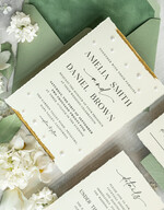 HOCHZEITS EINLADUNGEN moderne Kalligraphie / feine Kunst Luxus Fine Art Hochzeitskarten mit Goldfolie, Deckled Rändern, RSVP QR-Code, Seidenband, maßgeschneiderte elegante Hochzeitsmappe9