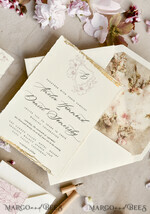 WEDDING INVITATIONS modern calligraphy / fine art Sage green  Fine Art Wedding Invitations with Gold Leaf, Deckled Edges, RSVP  qr code Silk Ribbon Bespoke Elegant Wedding Suite12