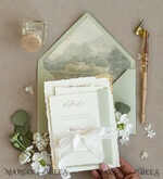 HOCHZEITS EINLADUNGEN moderne Kalligraphie / feine Kunst Fine Art Gold & Salbeigrüne Hochzeits Einladung, Samt goldene Kanten Hochzeits Einladungen, Vintage Gold Einladungen Set, Zerfledderte Kanten Hochzeits Einladung mit RSVP11