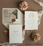 WEDDING INVITATIONS modern calligraphy / fine art Ivory Gold Wedding Invitation, Floral Wedding Invitation, Tuscany Italian Invitation suite, Wreath Monogram wedding invitation suite, Deckled Edge Invites, Torn Edge Wedding Invitations golden, Fine Art Wedding Invitation Suite, Deckled Edge Paper6