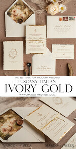 WEDDING INVITATIONS modern calligraphy / fine art Fine Art Ivory Gold Wedding Invitation, Floral Wedding Invitation, Tuscany Italian Invitation suite, Wreath Monogram wedding invitation suite, Deckled Edge Invites, Torn Edge Wedding Invitations golden, Fine Art Wedding Invitation Suite, Deckled Edge Paper15