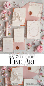 WEDDING INVITATIONS modern calligraphy / fine art Fine Art Ivory Gold Wedding Invitation, Floral Wedding Invitation, Vintage Invitation suite, Blush Pink wedding invitation suite, Deckled Edge Invites5