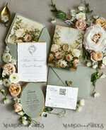 WEDDING INVITATIONS modern calligraphy / fine art Sage Green Fine Art Wedding Invitations – Deckled Edge Invitations with Silk Ribbon, Wax Seal & RSVP Options19