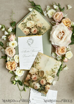WEDDING INVITATIONS modern calligraphy / fine art Sage Green Fine Art Wedding Invitations – Deckled Edge Invitations with Silk Ribbon, Wax Seal & RSVP Options19