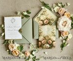WEDDING INVITATIONS modern calligraphy / fine art Sage Green Fine Art Wedding Invitations – Deckled Edge Invitations with Silk Ribbon, Wax Seal & RSVP Options19