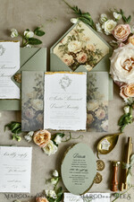 WEDDING INVITATIONS modern calligraphy / fine art Sage Green Fine Art Wedding Invitations – Deckled Edge Invitations with Silk Ribbon, Wax Seal & RSVP Options57