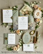 WEDDING INVITATIONS modern calligraphy / fine art Sage Green Fine Art Wedding Invitations – Deckled Edge Invitations with Silk Ribbon, Wax Seal & RSVP Options57