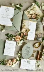 WEDDING INVITATIONS modern calligraphy / fine art Sage Green Fine Art Wedding Invitations – Deckled Edge Invitations with Silk Ribbon, Wax Seal & RSVP Options57