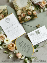 WEDDING INVITATIONS modern calligraphy / fine art Sage Green Fine Art Wedding Invitations – Deckled Edge Invitations with Silk Ribbon, Wax Seal & RSVP Options19