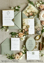 WEDDING INVITATIONS modern calligraphy / fine art Sage Green Fine Art Wedding Invitations – Deckled Edge Invitations with Silk Ribbon, Wax Seal & RSVP Options57