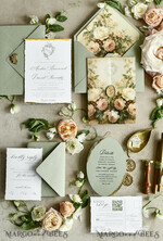 WEDDING INVITATIONS modern calligraphy / fine art Sage Green Fine Art Wedding Invitations – Deckled Edge Invitations with Silk Ribbon, Wax Seal & RSVP Options57