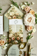 WEDDING INVITATIONS modern calligraphy / fine art Sage Green Fine Art Wedding Invitations – Deckled Edge Invitations with Silk Ribbon, Wax Seal & RSVP Options57
