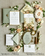 WEDDING INVITATIONS modern calligraphy / fine art Sage Green Fine Art Wedding Invitations – Deckled Edge Invitations with Silk Ribbon, Wax Seal & RSVP Options57