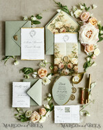 WEDDING INVITATIONS modern calligraphy / fine art Sage Green Fine Art Wedding Invitations – Deckled Edge Invitations with Silk Ribbon, Wax Seal & RSVP Options57