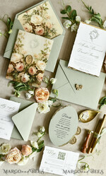 WEDDING INVITATIONS modern calligraphy / fine art Sage Green Fine Art Wedding Invitations – Deckled Edge Invitations with Silk Ribbon, Wax Seal & RSVP Options57