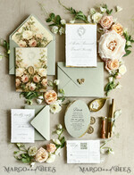 WEDDING INVITATIONS modern calligraphy / fine art Sage Green Fine Art Wedding Invitations – Deckled Edge Invitations with Silk Ribbon, Wax Seal & RSVP Options57