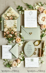 WEDDING INVITATIONS modern calligraphy / fine art Sage Green Fine Art Wedding Invitations – Deckled Edge Invitations with Silk Ribbon, Wax Seal & RSVP Options57