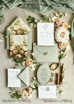 WEDDING INVITATIONS modern calligraphy / fine art Sage Green Fine Art Wedding Invitations – Deckled Edge Invitations with Silk Ribbon, Wax Seal & RSVP Options57