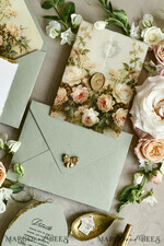 WEDDING INVITATIONS modern calligraphy / fine art Sage Green Fine Art Wedding Invitations – Deckled Edge Invitations with Silk Ribbon, Wax Seal & RSVP Options57