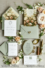 WEDDING INVITATIONS modern calligraphy / fine art Sage Green Fine Art Wedding Invitations – Deckled Edge Invitations with Silk Ribbon, Wax Seal & RSVP Options57