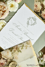 WEDDING INVITATIONS modern calligraphy / fine art Sage Green Fine Art Wedding Invitations – Deckled Edge Invitations with Silk Ribbon, Wax Seal & RSVP Options19