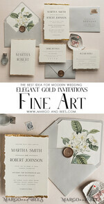 HOCHZEITS EINLADUNGEN moderne Kalligraphie / feine Kunst Elfenbein Gold Hochzeitseinladung, Blumen Hochzeitseinladung, Toskana Italien Einladungset, Kranz Monogramm Hochzeitseinladungset, Ausgerissene Kanten Einladungen, Zerrissene Kanten Hochzeitseinladungen golden, Fine Art Hochzeitseinladungset, Ausgerissene Kanten Papier7