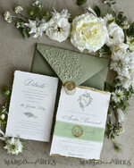 WEDDING INVITATIONS modern calligraphy / fine art Sage Green Fine Art Wedding Invitations – Deckled Edge Invitations with Silk Ribbon, Wax Seal & RSVP Options27