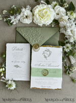 WEDDING INVITATIONS modern calligraphy / fine art Sage Green Fine Art Wedding Invitations – Deckled Edge Invitations with Silk Ribbon, Wax Seal & RSVP Options27