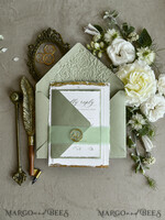 WEDDING INVITATIONS modern calligraphy / fine art Sage Green Fine Art Wedding Invitations – Deckled Edge Invitations with Silk Ribbon, Wax Seal & RSVP Options27