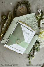 WEDDING INVITATIONS modern calligraphy / fine art Sage Green Fine Art Wedding Invitations – Deckled Edge Invitations with Silk Ribbon, Wax Seal & RSVP Options27