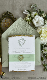 WEDDING INVITATIONS modern calligraphy / fine art Sage Green Fine Art Wedding Invitations – Deckled Edge Invitations with Silk Ribbon, Wax Seal & RSVP Options27