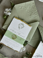 WEDDING INVITATIONS modern calligraphy / fine art Sage Green Fine Art Wedding Invitations – Deckled Edge Invitations with Silk Ribbon, Wax Seal & RSVP Options27