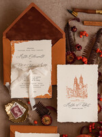 WEDDING INVITATIONS modern calligraphy / fine art Fine Art Ivory Copper Wedding Invitation, Venue Sketch Wedding Invitations, Vintage Golden Invites suite, Custom Wedding Venue invitation, Deckled Edge Terracotta Invites with rsvp4