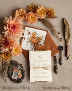 WEDDING INVITATIONS modern calligraphy / fine art Fine Art Fall Terracotta Gold Wedding Invitation, Burnt orange Floral Wedding Invitation, Rust Invitation suite, Wreath Monogram wedding invitation suite, Deckled Edge Invites, Torn Edge Wedding Invitations golden, Fine Art Wedding Invitation Suite, Deckled13
