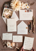 HOCHZEITS EINLADUNGEN moderne Kalligraphie / feine Kunst Präge-Ivory-Gold-Hochzeits Einladung, Florale Hochzeits Einladung, Toskana Italien Einladung Suite, Kranz Monogramm Hochzeits Einladung Suite, Deckle Edge Einladungen, Zerrissene Kante Hochzeits Einladungen golden, Fine Art Hochzeits Einladung Suite, Deckle Edge Papier14