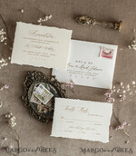 WEDDING INVITATIONS modern calligraphy / fine art Beige Gold Wedding Invitation, Floral Wedding Invitation, Fine Art Vintage Floral Invitation suite, Wreath  wedding invitation suite, Deckled Edge Invites6