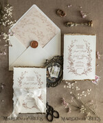 WEDDING INVITATIONS modern calligraphy / fine art Beige Gold Wedding Invitation, Floral Wedding Invitation, Fine Art Vintage Floral Invitation suite, Wreath  wedding invitation suite, Deckled Edge Invites6