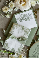 WEDDING INVITATIONS modern calligraphy / fine art Sage green  Fine Art Wedding Invitations with Gold Leaf, Deckled Edges, RSVP  qr code Silk Ribbon Bespoke Elegant Wedding Suite48