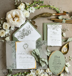 WEDDING INVITATIONS modern calligraphy / fine art Sage green  Fine Art Wedding Invitations with Gold Leaf, Deckled Edges, RSVP  qr code Silk Ribbon Bespoke Elegant Wedding Suite48