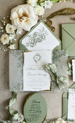 WEDDING INVITATIONS modern calligraphy / fine art Sage green  Fine Art Wedding Invitations with Gold Leaf, Deckled Edges, RSVP  qr code Silk Ribbon Bespoke Elegant Wedding Suite48