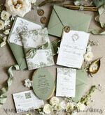 WEDDING INVITATIONS modern calligraphy / fine art Sage green  Fine Art Wedding Invitations with Gold Leaf, Deckled Edges, RSVP  qr code Silk Ribbon Bespoke Elegant Wedding Suite48