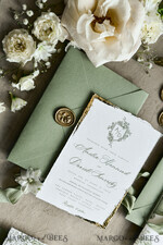 WEDDING INVITATIONS modern calligraphy / fine art Sage green  Fine Art Wedding Invitations with Gold Leaf, Deckled Edges, RSVP  qr code Silk Ribbon Bespoke Elegant Wedding Suite48