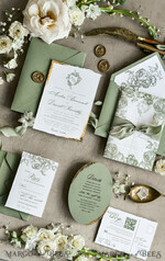 WEDDING INVITATIONS modern calligraphy / fine art Sage green  Fine Art Wedding Invitations with Gold Leaf, Deckled Edges, RSVP  qr code Silk Ribbon Bespoke Elegant Wedding Suite48